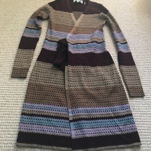 Diane Von Furstenberg Metallic Striped Knit wrap long Sleeve Dress Size Small